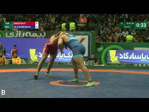 Round 2 FS - 97 kg: B. ULZIISAIKHAN (MGL) df. F. AKKOYUN (TUR), 7-4
