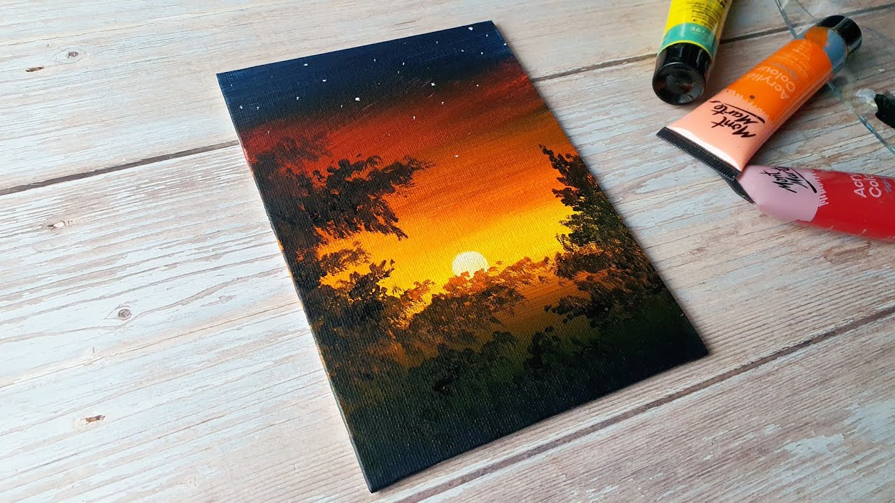 super easy sunset painting / acrylic painting ideas for beginners 🧡