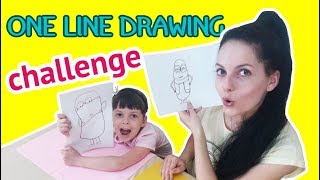 One line drawing challenge with mom and daughter