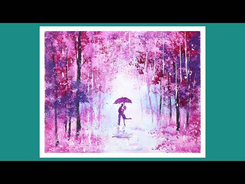 Rainy Day Painting / Painting couple romantic rain / Acrylic Painting for Beginners