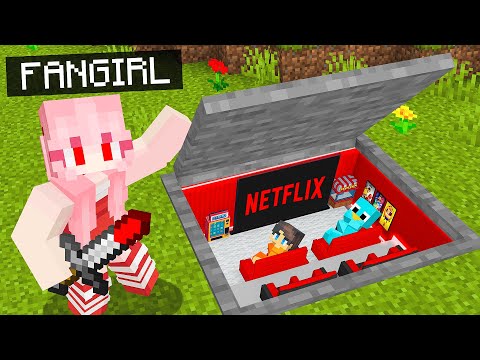 I Built a SECRET Movie Theater To Hide From Crazy Fan Girl in Minecraft