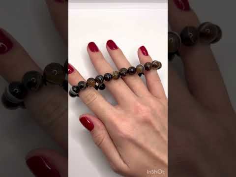 Подарок девушке браслет из натурального камня Черный агат круглые бусины 8 мм стрейч в коробочке - фото 1 - id-p2452909159