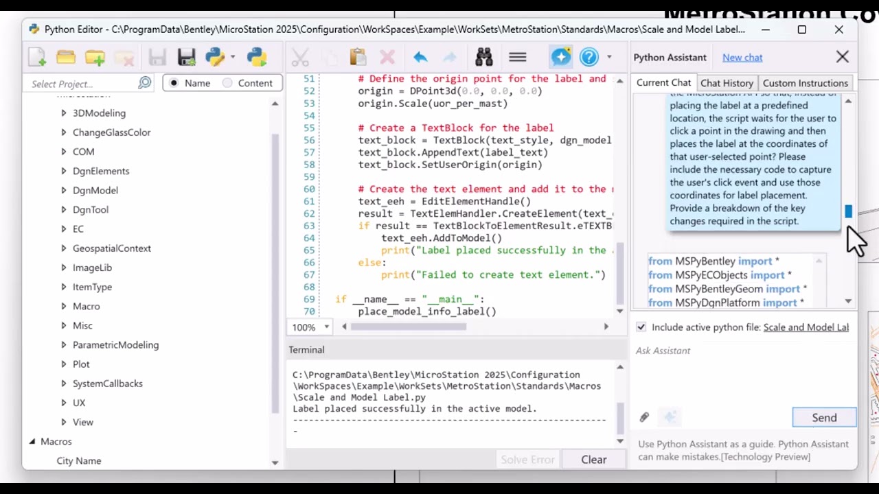 MicroStation 2025 Python Assistant: Creating a Model Label