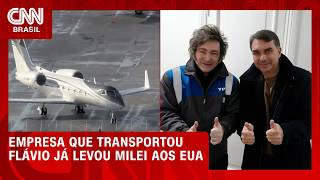 Vídeo: Empresa aérea que teria transportado Flávio aos EUA já levou Milei | CNN 360°