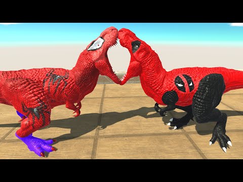 ALL TYNOSAUR T-REX SPIDERMAN VS T-REX DEAD POOL + HYDRA DEATH RUN - ANIMAL REVOLT BATTLE SIMULATOR