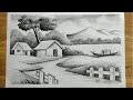 how to draw easy pencil sketch scenery,landscape pahar and river side scenery drawing for beginners,