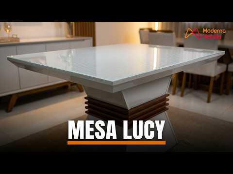 Video thumbnail of Mesa para Sala de Jantar Lucy 120cm Em MDF e Vidro