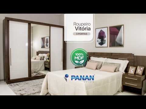 Video thumbnail of Guarda Roupa Casal com Espelho 3 Portas de Correr 100 MDF Vitória Panan