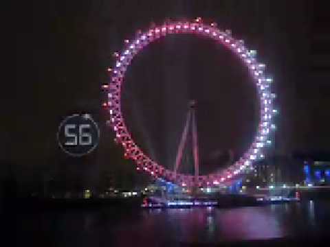 New Years' Eve London Eye Fireworks 08-09 - Long Countdown!
