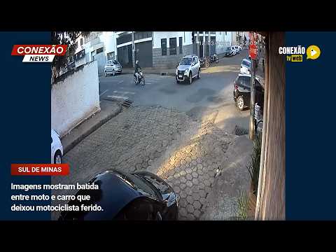 Vídeo: Imagens mostram batida entre moto e carro que deixou motociclista ferido.