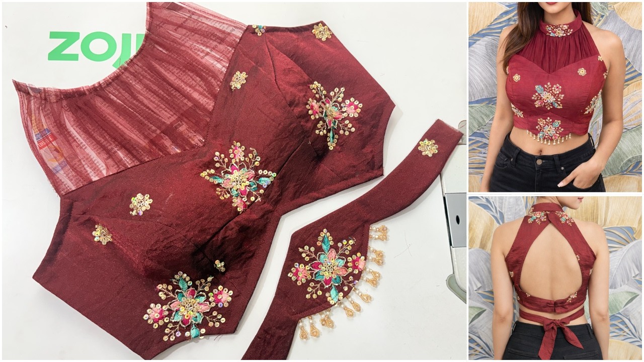 Halter Neck Blouse Cutting and Stitching | Halter Neck Blouse Cutting | Halter Neck Dress