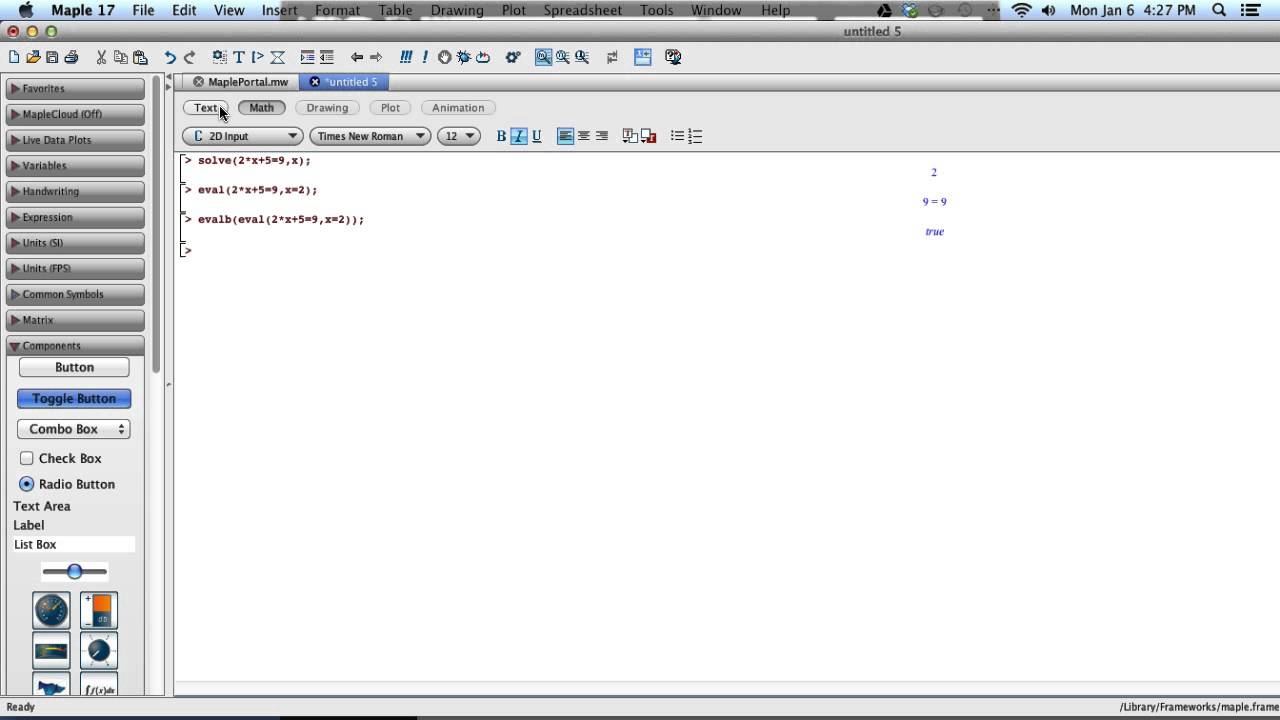 Working With Equations in Maple