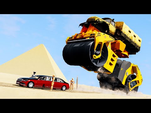 Giant Road Roller Crushes Cars #2 - Beamng drive
