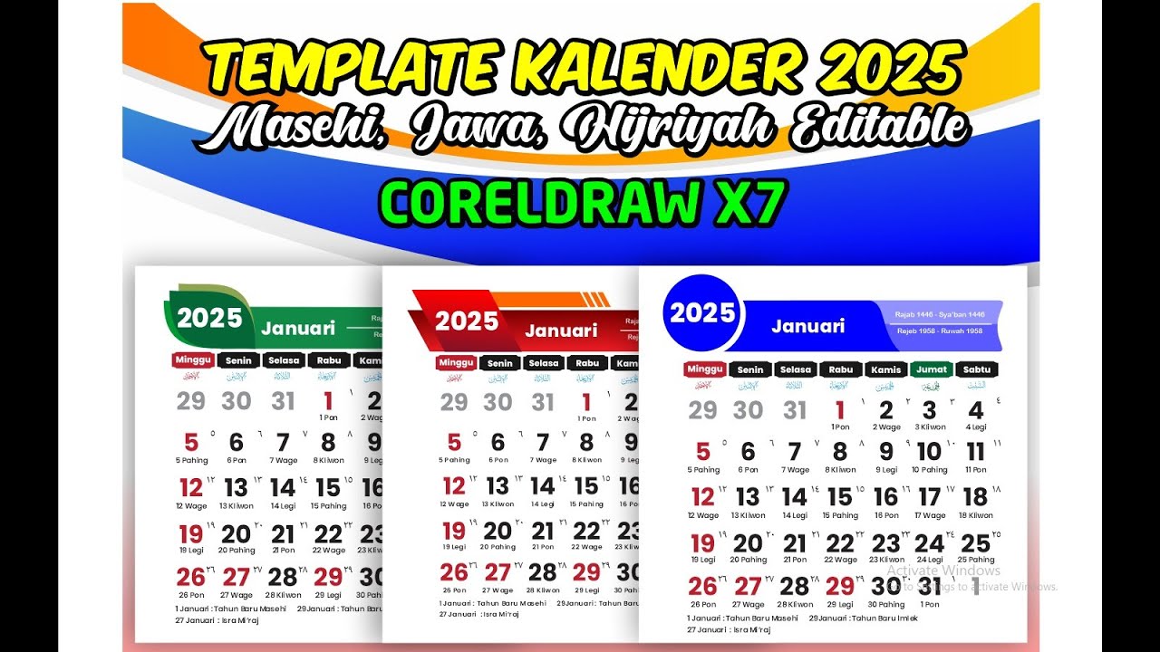 DOWNLOAD GRATIS TEMPLATE KALENDER 2025 CDR EDITABLE LENGKAP JAWA & HIJRIYAH ISLAM