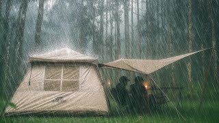 AMAZING‼️HEAVY RAIN CAMPING 🏕 RELAXING IN A WARM TENT WITH THE SOUND OF RAIN ON THE TENT ROOF (ASMR)