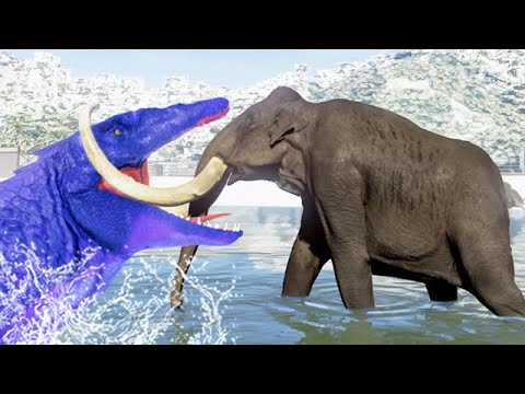 MOSASAURUS vs WOOLLY MAMMOTH (JURASSIC WORLD EVOLUTION)