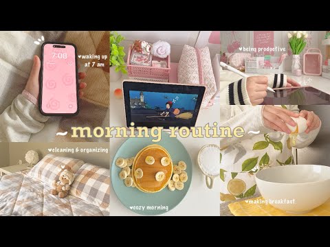 7 AM productive morning routine 🌱✨ cozy morning, cleaning & organizing, making breakfast