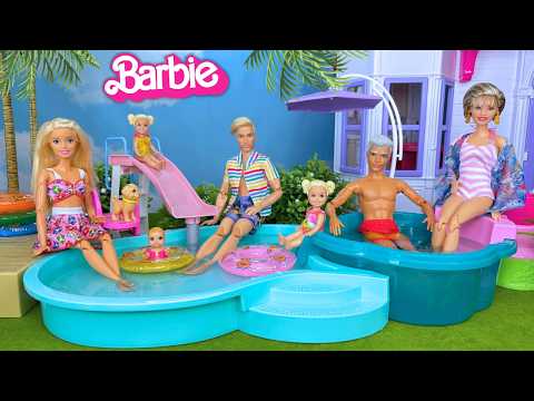 Barbie & Ken Doll Family Grandmas New Pool & Playroom Story