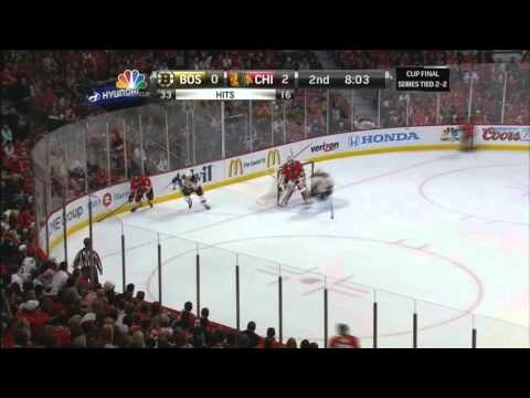 Johnny Boychuk high hit on Jonathan Toews. 6/22/13 Boston Bruins vs Chicago Blackhawks NHL Hockey