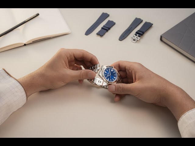 Vídeo relacionado con HCBBCEW Correa de goma compatible con Vacheron Constantin Overseas 4500V 5500V 7900V correa reloj extremo acero(Orange,No Buckle)