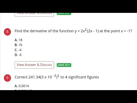 2021 JAMB QUESTION 8 | Derivative of Algebraic Function