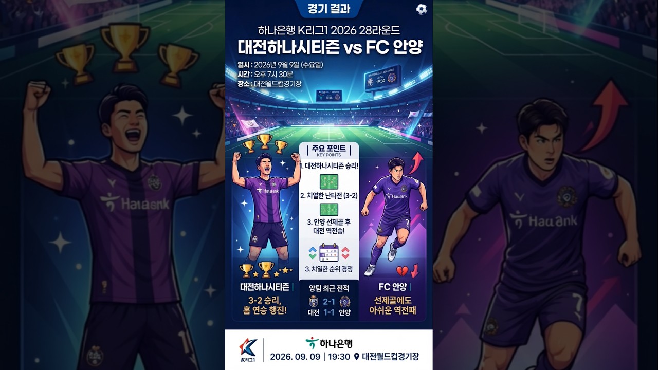 ​주민규 멀티골 폭발! 대전하나시티즌, 안양 상대로 짜릿한 3-2 역전승 ​#K리그1 대전하나시티즌 FC안양 주민규 보브싱 #축구