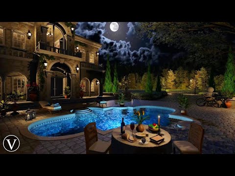 Mediterranean Country House | Night Ambience | Peaceful Water & Forest Nature sounds