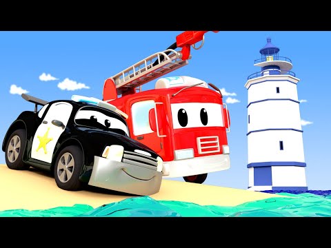 Der Streifenwagen in Autopolis -  Blendende Lichter auf der Autobahn - Cartoons für Kinder 🚓 🚒