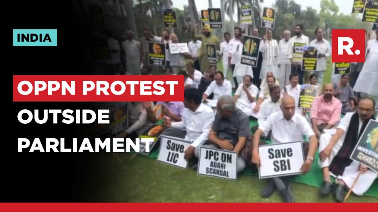 Opposition Stages Protest Outside Parliament, Demands JPC Probe in Adani Stock Issue