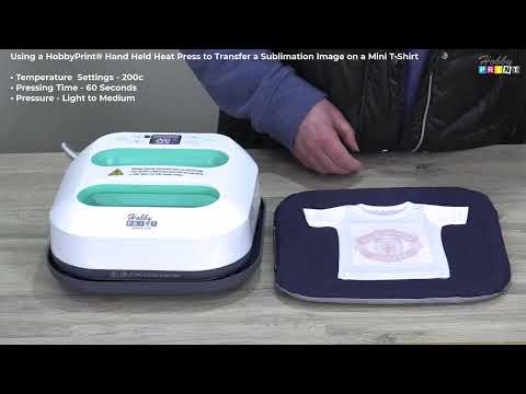 Video thumbnail: Using A Hobbyprint® 9" X 9" Hand Held Heat Press To Sublimation An Image On To A Mini T-Shirt