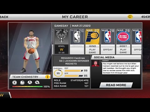 NBA 2K20 Mobile - My Career - Indiana Pacers vs Houston Rockets (March 27, 2020)