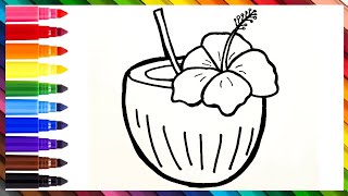 How to Draw and Color a Coconut 🥥 | Easy Drawing for Kids