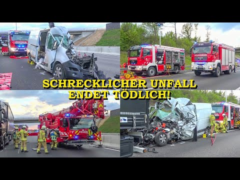 [Tödlicher Horrorunfall auf Autobahn] - Transporter kracht in LKW - | Feuerwehr mit Kran im Einsatz