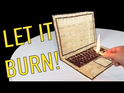 Match Chain Reaction Burning a Laptop made from Matches Fire Art Video