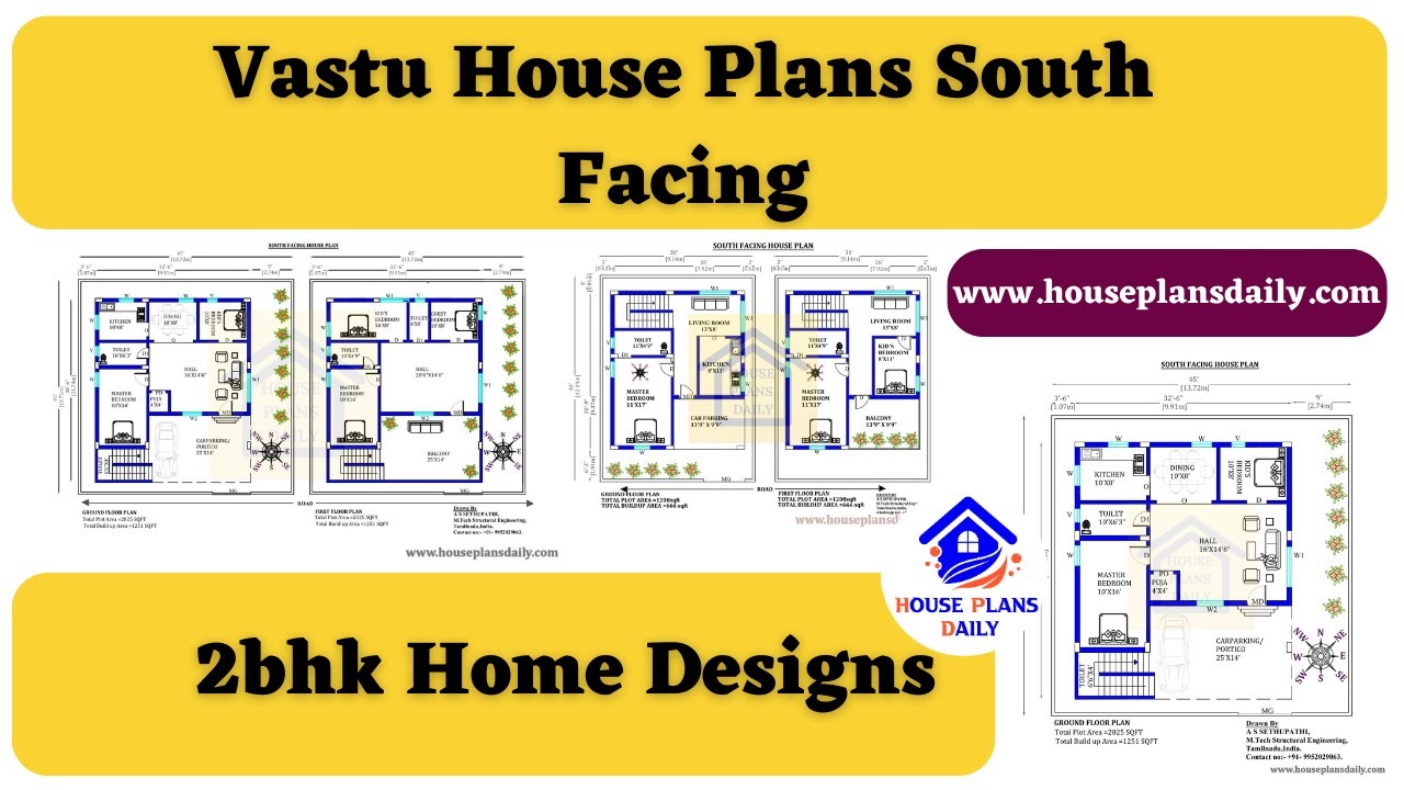 Vastu House Plans South Facing | 2bhk Home Designs