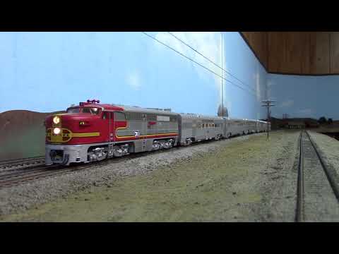 MTH Santa Fe ALCO PA-1 starting up and heading out on the layout.