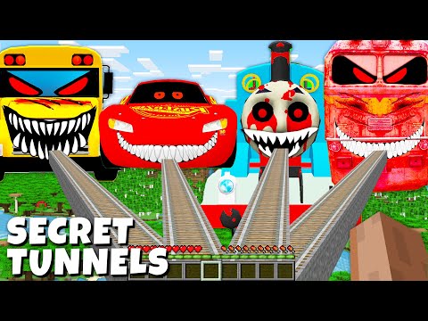 I found Secret ROAD TO SCARY SCHOOL BUS MCQUEEN EXE Thomas EXE SCARY METRO TRAIN EXE in Minecraft