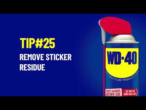Part of a video titled How To Remove Sticker Residue Using WD-40 Multi-Use Product