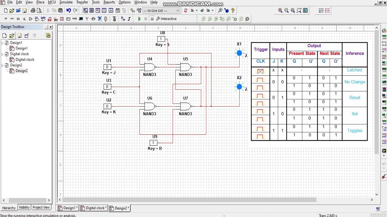 JK flip-flop simulation with clock pulse using Multisim