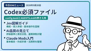 注目AIニュース(2026/09/20) config.toml・Jev 図解ガイド・AIに任せた品質 ほか
