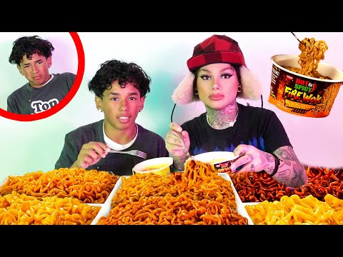 SPICY NOODLE MUKBANG with My Son Drew 🍜🌶🔥😂😂