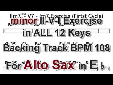 minor ii-V-I Exercise in ALL 12 keys - Backing Track for Alto Sax, BPM 108