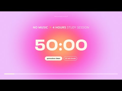 4-hour Pomodoro Timer for Studying | 🩷 Study Session with 10 min breaks | Aesthetic Focus Countdown