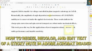 HOW TO RESIZE, RECOLOR, AND EDIT TEXT OF A STICKY NOTE IN ADOBE ACROBAT READER