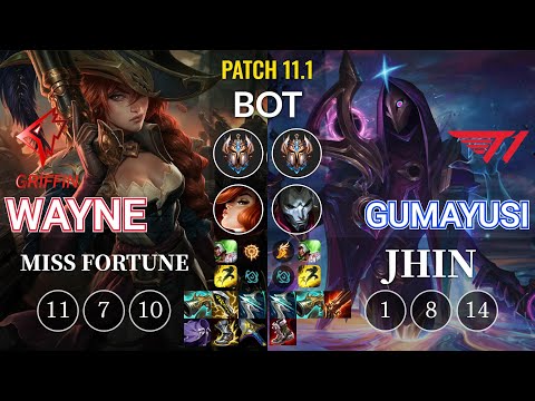 GRF Wayne Miss Fortune vs T1 Gumayusi Jhin Bot - KR Patch 11.1
