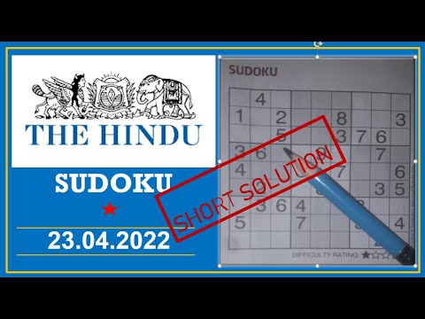The Hindu  Sudoku Apr 23, 2022 - 1 Star - Short Solution