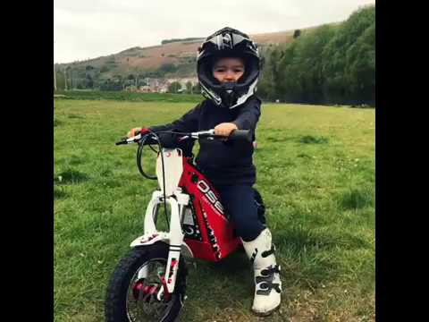 3 year old first time riding Oset 12.5 racing electric trials bike.
