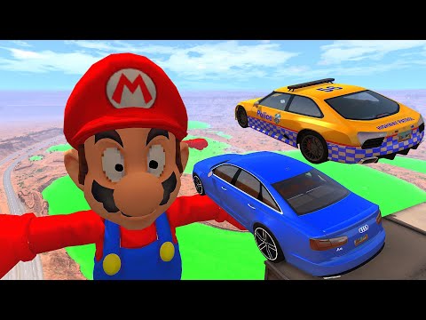 Crazy Vehicle High Speed Jumps Over Super Mario In Green Slime River - BeamNG.drive High Speed Jumps