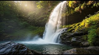 Sunlit Forest Waterfall | 10 Hours for Sleep & Relaxation | Nature Sounds, White Noise