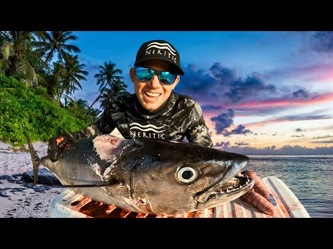 Spearfishing Fiji Dogtooth Tuna| Camping On Remote Island  | Honeymoon Trip With My Wife